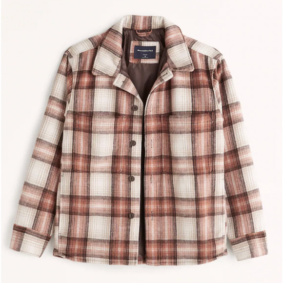 Abercrombie NWOT Men's Plaid Flannel Shirt Jacket (Brown) - Size M - Picture 1 of 15